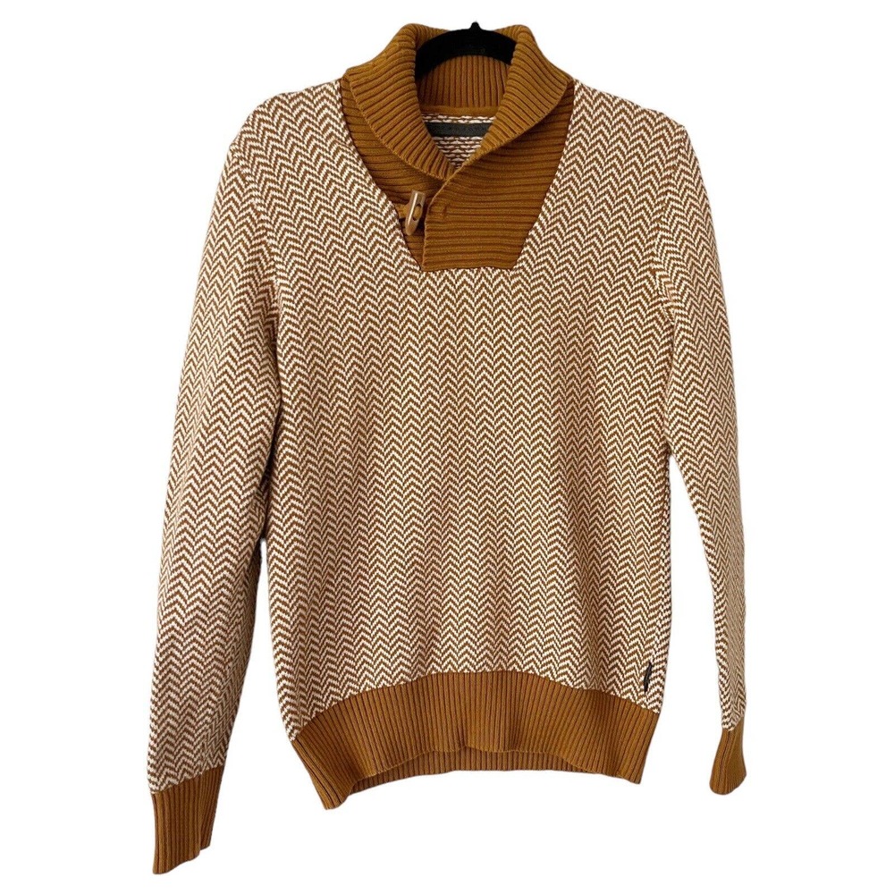 Sean John Yellow Chevron Print Shawl Collar Knit Pullover Sweater Men’s Medium
